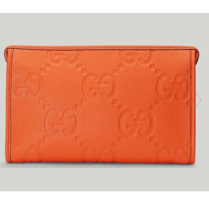 Gucci Unisex Jumbo GG Pouch Orange Jumbo GG Leather Moiré Lining