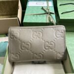 Gucci Unisex Jumbo GG Pouch Taupe Jumbo GG Leather Moiré Lining – Image 3