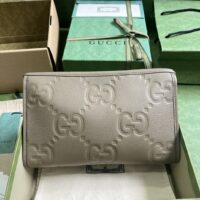 Gucci Unisex Jumbo GG Pouch Taupe Jumbo GG Leather Moiré Lining (2)