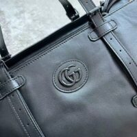 Gucci Unisex Large Tote Bag Tonal Double G Black Leather Original GG Canvas (5)