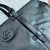 Gucci Unisex Large Tote Bag Tonal Double G Black Leather Original GG Canvas (5)