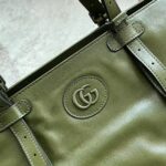 Gucci Unisex Large Tote Bag Tonal Double G Forest Green Leather Original GG Canvas - Image 6