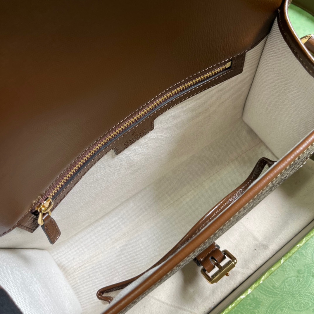Gucci Unisex Messenger Bag Interlocking G Beige Ebony GG Supreme Canvas Leather (10)