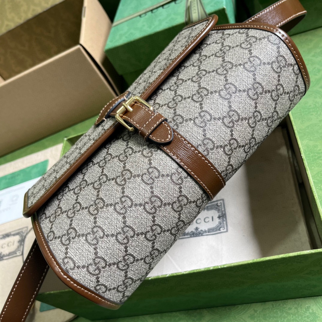 Gucci Unisex Messenger Bag Interlocking G Beige Ebony GG Supreme Canvas Leather (11)
