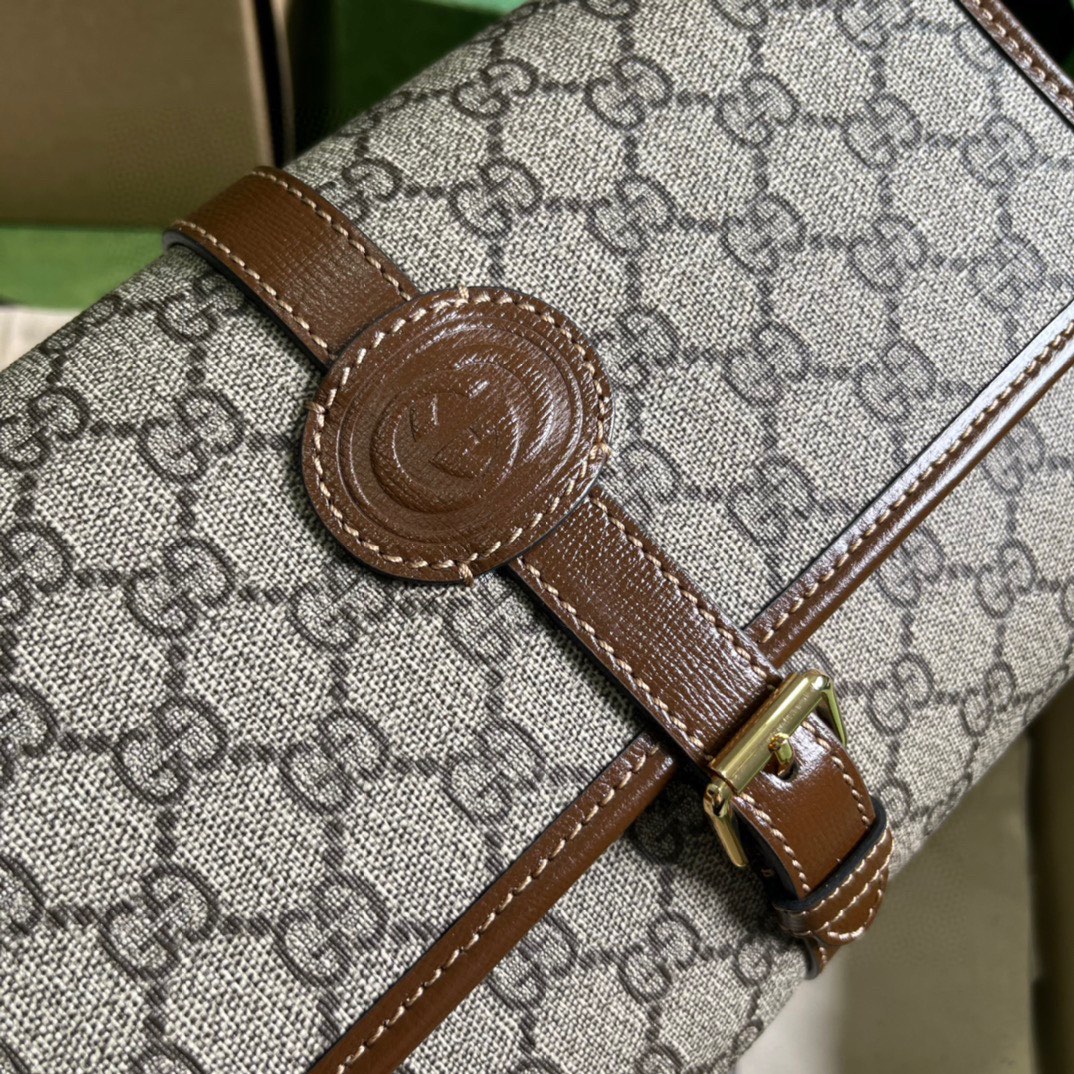 Gucci Unisex Messenger Bag Interlocking G Beige Ebony GG Supreme Canvas Leather (5)