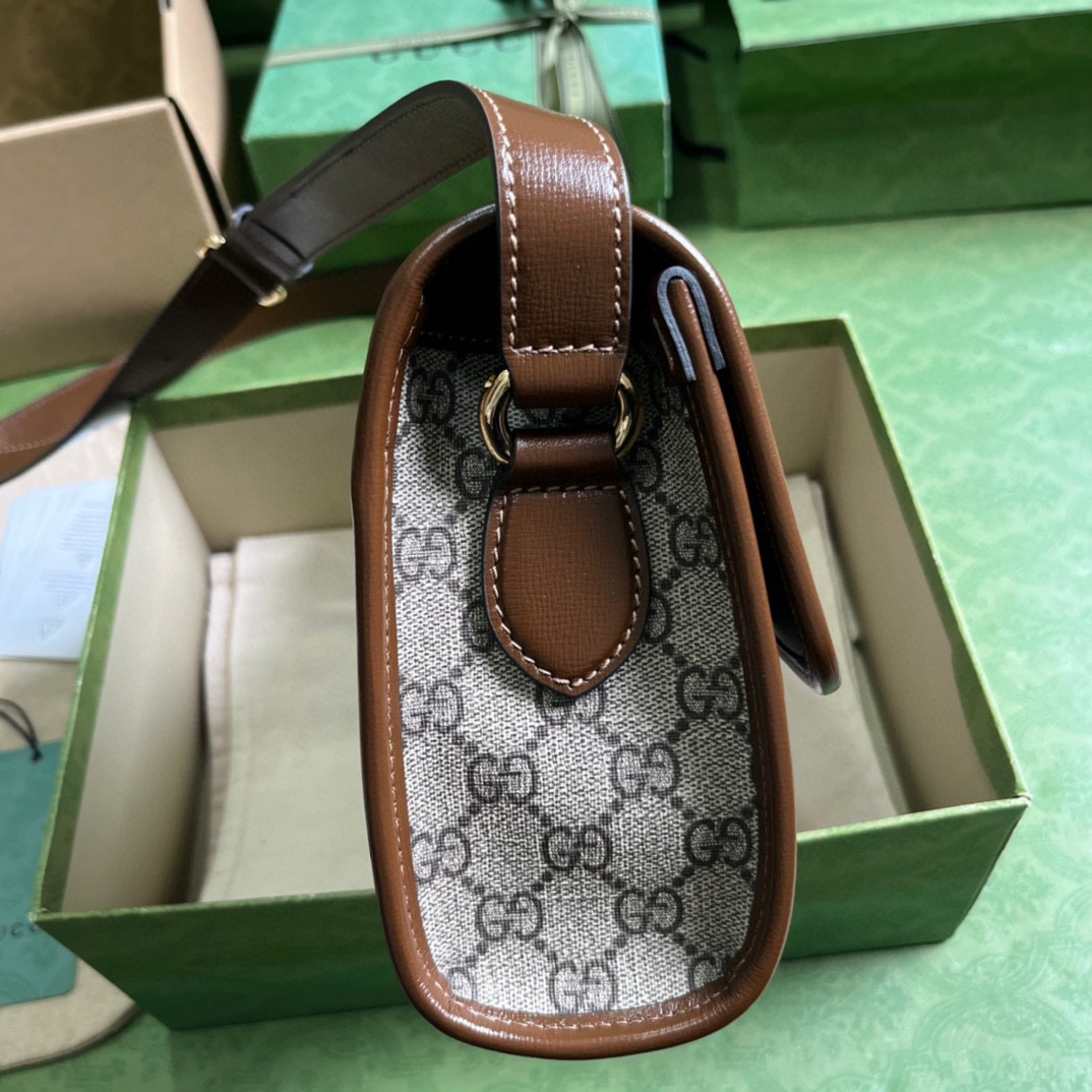 Gucci Unisex Messenger Bag Interlocking G Beige Ebony GG Supreme Canvas Leather (6)