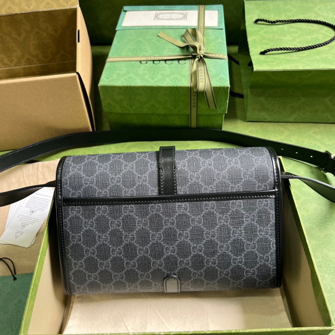 Gucci Unisex Messenger Bag Interlocking G Black GG Supreme Canvas Leather (10)