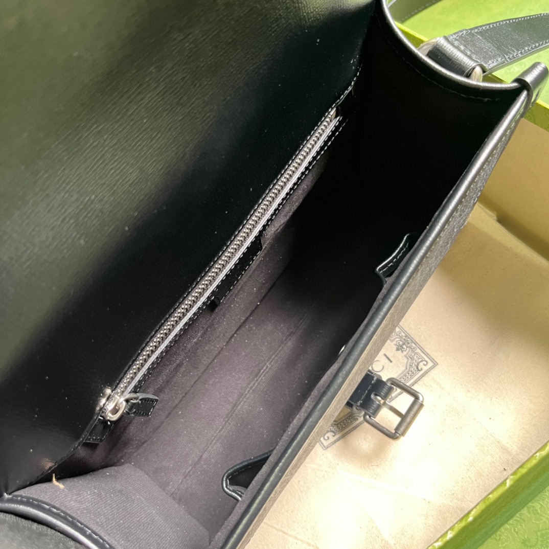 Gucci Unisex Messenger Bag Interlocking G Black GG Supreme Canvas Leather (5)