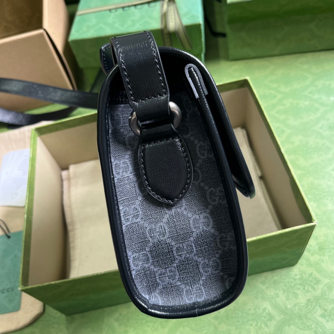 Gucci Unisex Messenger Bag Interlocking G Black GG Supreme Canvas Leather (6)