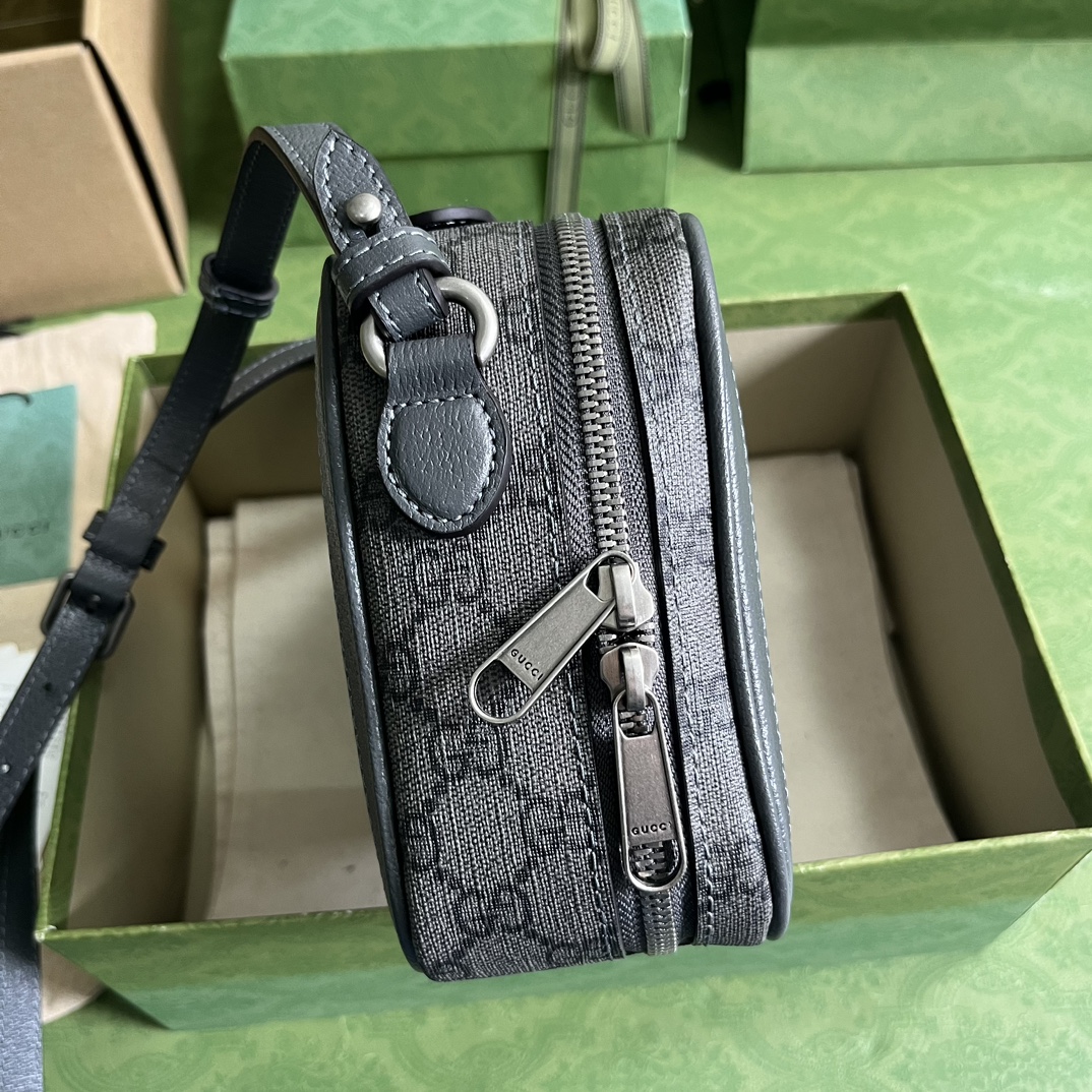 Gucci Unisex Ophidia Small Shoulder Bag Grey Black GG Supreme Canvas (5)