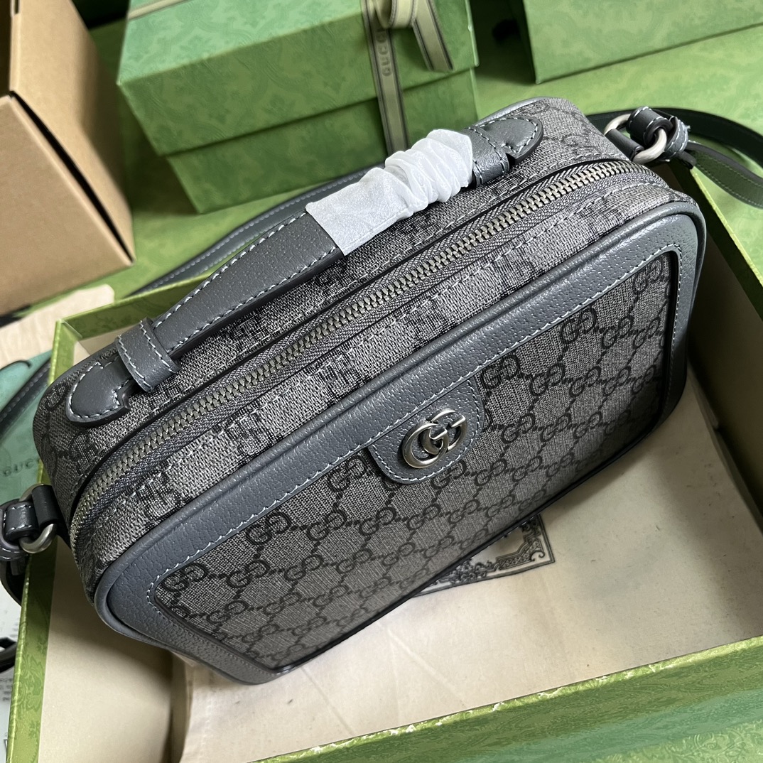 Gucci Unisex Ophidia Small Shoulder Bag Grey Black GG Supreme Canvas (9)