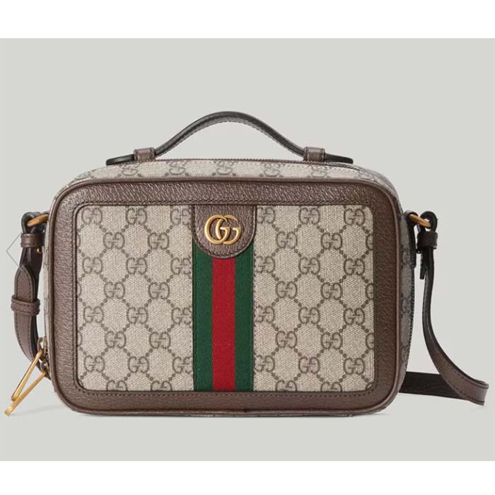 Gucci Unisex Ophidia Small Shoulder Bag Web Beige Ebony GG Supreme Canvas