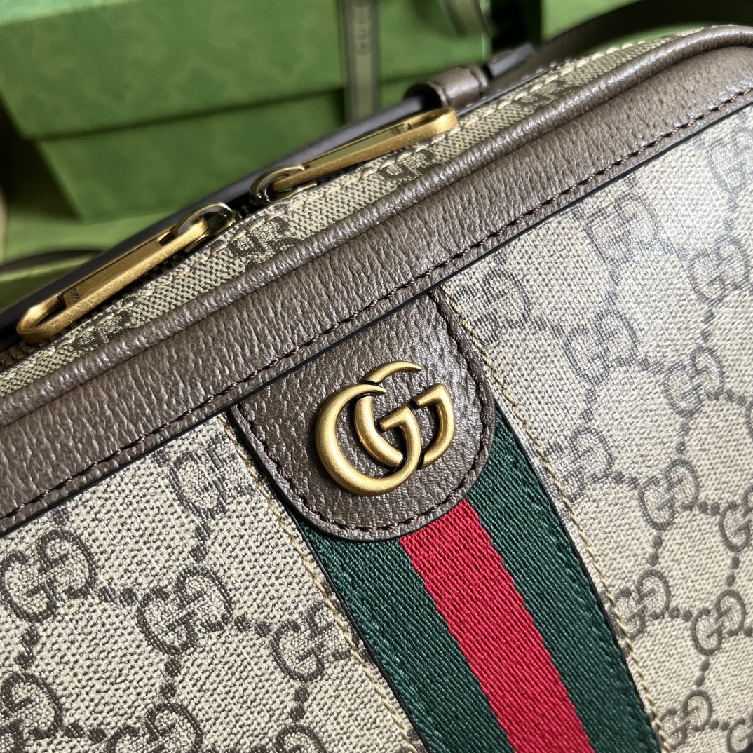 Gucci Unisex Ophidia Small Shoulder Bag Web Beige Ebony GG Supreme Canvas (6)