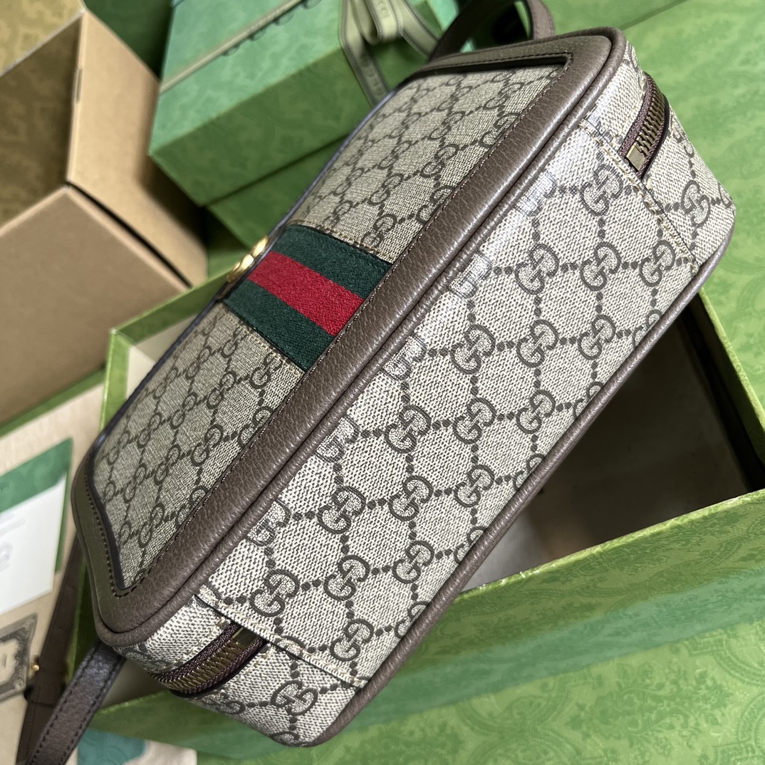 Gucci Unisex Ophidia Small Shoulder Bag Web Beige Ebony GG Supreme Canvas (7)