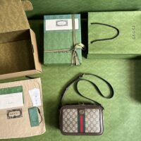 Gucci Unisex Ophidia Small Shoulder Bag Web Beige Ebony GG Supreme Canvas (10)
