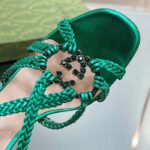 Gucci Women Crystal Interlocking G Sandal Green Metallic Braided Leather High Heel - Image 10