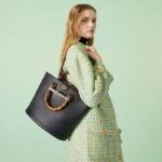 Gucci Women Diana Medium Tote Bag Double G Black Leather Bamboo Handles – Image 12