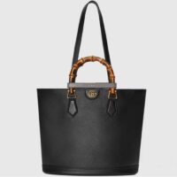 Gucci Women Diana Medium Tote Bag Double G Black Leather Bamboo Handles (3)
