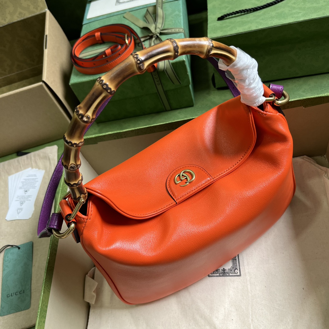 Gucci Women Diana Small Shoulder Bag Orange Leather Double G (11)