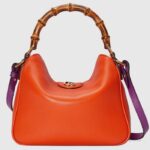 Bolso de hombro pequeño Diana de Gucci para mujer, de piel naranja y doble G