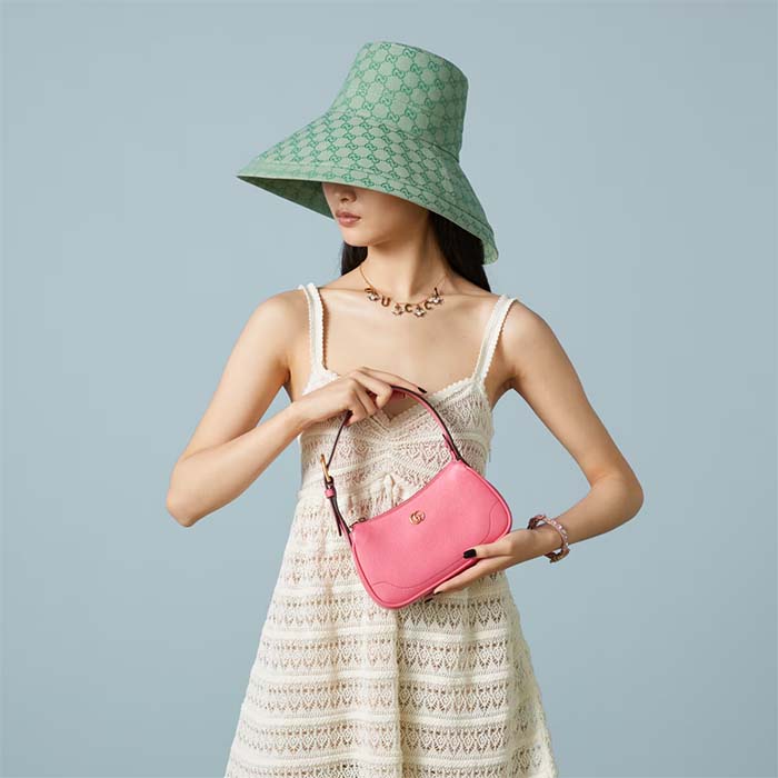 Gucci Women GG Aphrodite Mini Shoulder Bag Double G Pink Soft Leather (10)