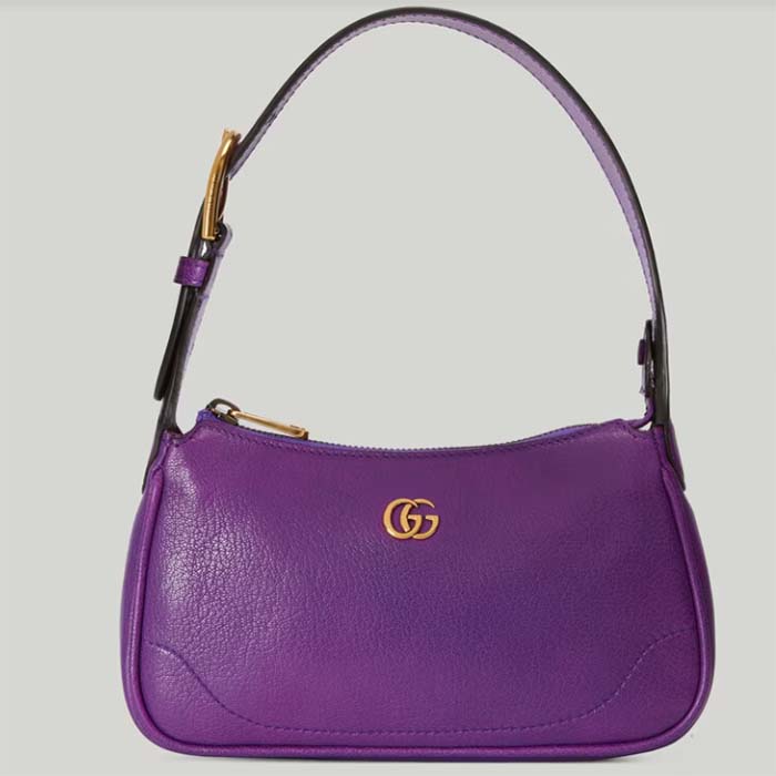 Gucci Women GG Aphrodite Mini Shoulder Bag Double G Purple Soft Leather