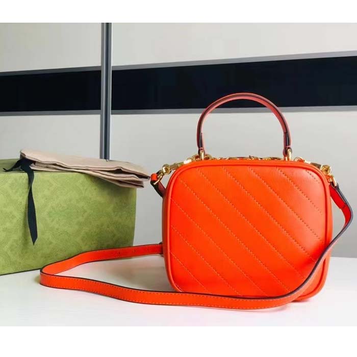 Gucci Women GG Blondie Top Handle Bag Orange Leather Round Interlocking G (1)