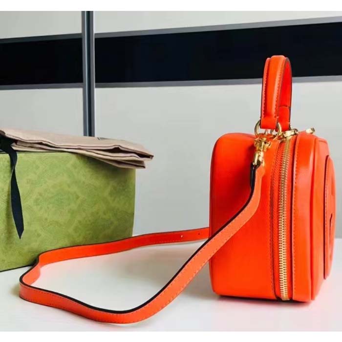 Gucci Women GG Blondie Top Handle Bag Orange Leather Round Interlocking G (11)