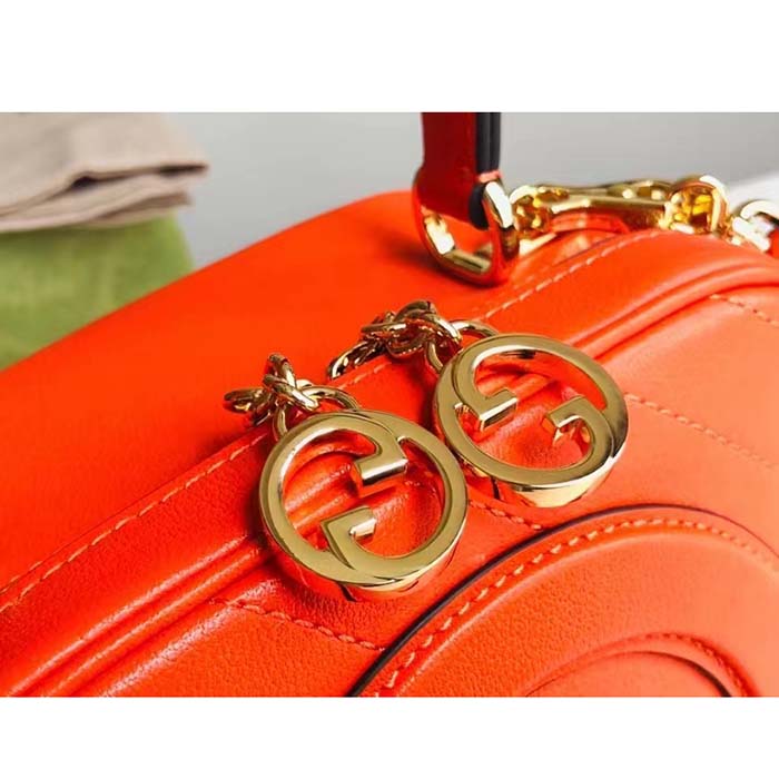 Gucci Women GG Blondie Top Handle Bag Orange Leather Round Interlocking G (12)