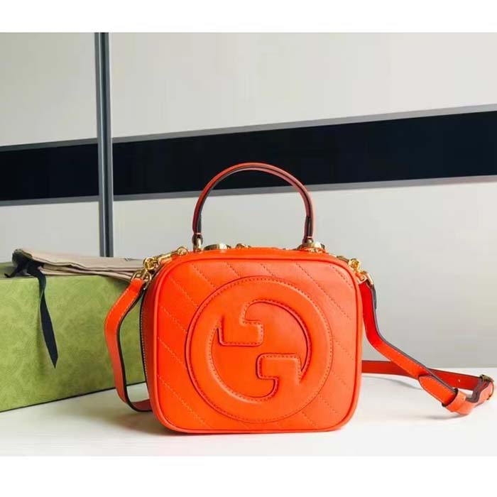 Gucci Women GG Blondie Top Handle Bag Orange Leather Round Interlocking G (3)