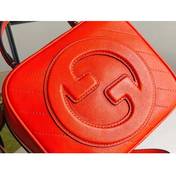 Gucci Women GG Blondie Top Handle Bag Orange Leather Round Interlocking G (7)
