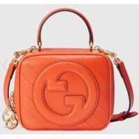 Gucci Women GG Blondie Top Handle Bag Orange Leather Round Interlocking G (9)