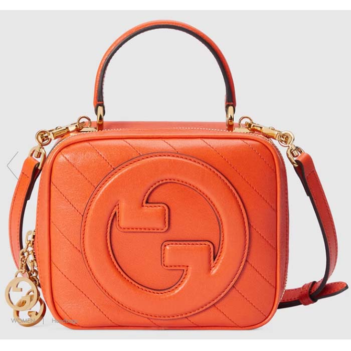 Gucci Women GG Blondie Top Handle Bag Orange Leather Round Interlocking G