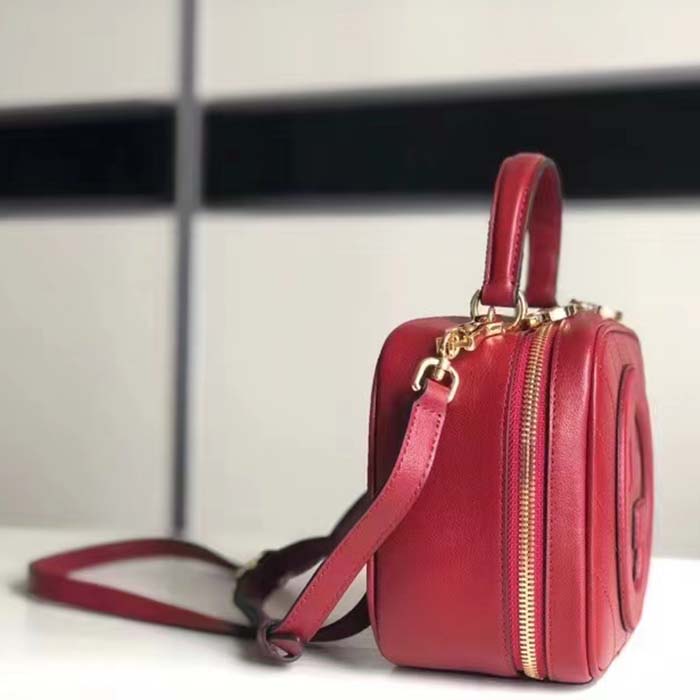 Gucci Women GG Blondie Top Handle Bag Red Leather Round Interlocking G (1)