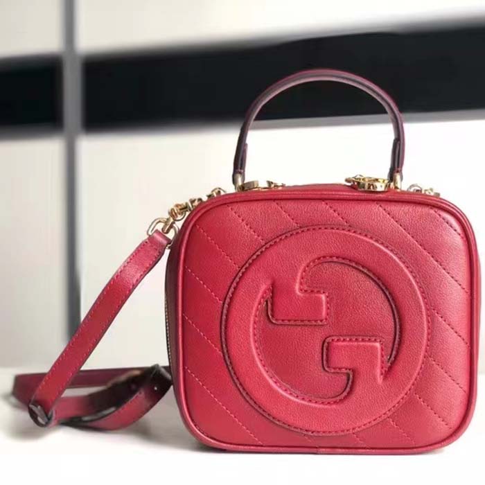Gucci Women GG Blondie Top Handle Bag Red Leather Round Interlocking G (2)