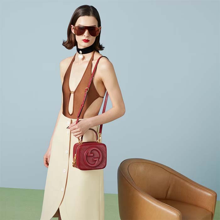 Gucci Women GG Blondie Top Handle Bag Red Leather Round Interlocking G (5)