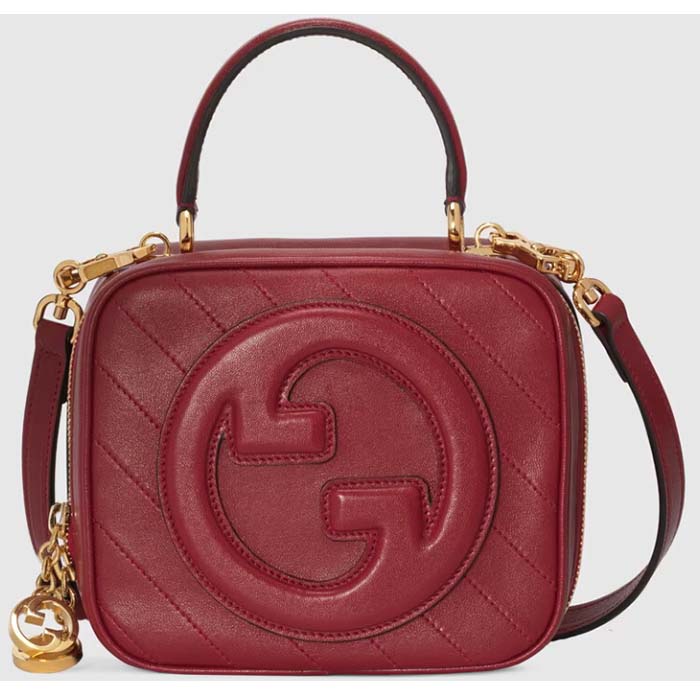 Gucci Women GG Blondie Top Handle Bag Red Leather Round Interlocking G