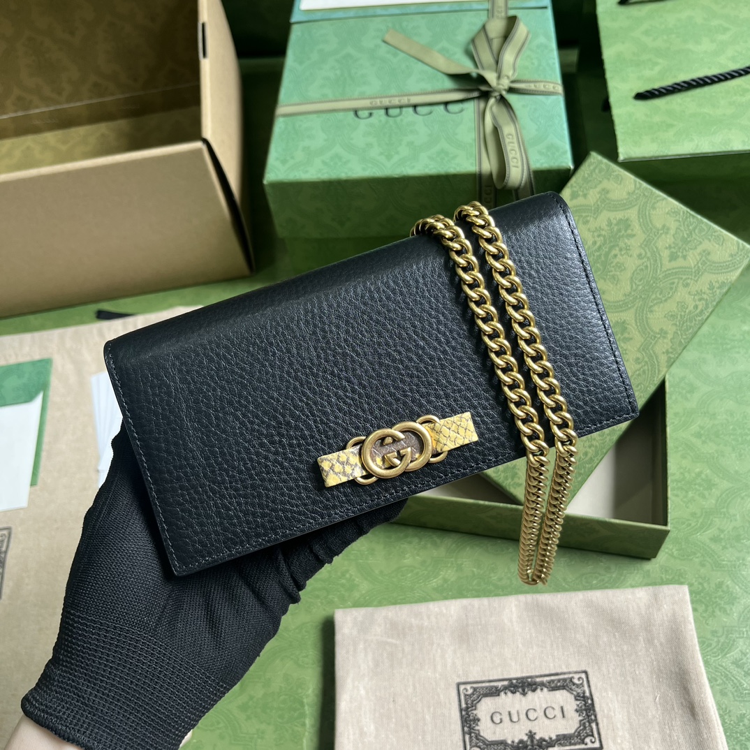 Gucci Women GG Chain Wallet Interlocking G Python Bow Black Leather (7)