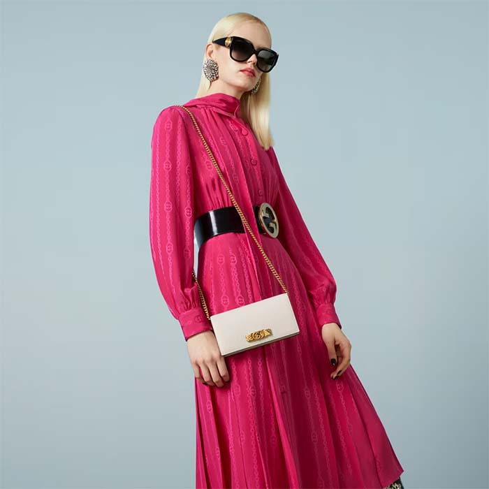 Gucci Women GG Chain Wallet Interlocking G Python Bow Light Pink Leather (1)