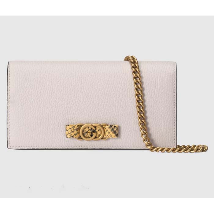 Gucci Women GG Chain Wallet Interlocking G Python Bow Light Pink Leather (2)