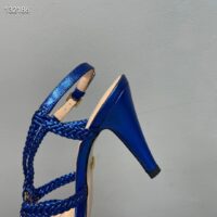 Gucci Women GG Cystal Interlocking G Sandal Blue Metallic Braided High 9 CM Heel (5)