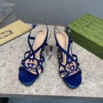 Gucci Women GG Cystal Interlocking G Sandal Blue Metallic Braided High 9 CM Heel - immagine 2