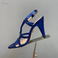 Gucci Women GG Cystal Interlocking G Sandal Blue Metallic Braided High 9 CM Heel (5)