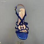Gucci Women GG Cystal Interlocking G Sandal Blue Metallic Braided High 9 CM Heel - immagine 6