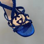 Gucci Women GG Cystal Interlocking G Sandal Blue Metallic Braided High 9 CM Heel - immagine 9