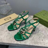 Gucci Women GG Cystal Interlocking G Sandal Green Metallic Braided High 9 CM Heel (3)