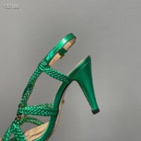 Gucci Women GG Cystal Interlocking G Sandal Green Metallic Braided High 9 CM Heel (3)