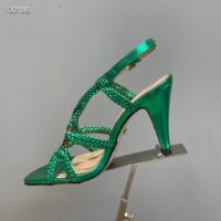 Gucci Women GG Cystal Interlocking G Sandal Green Metallic Braided High 9 CM Heel (3)