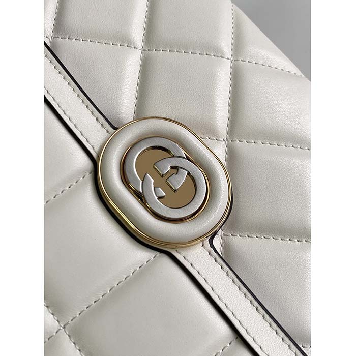 Gucci Women GG Deco Small Shoulder Bag Off White Quilted Leather (8)