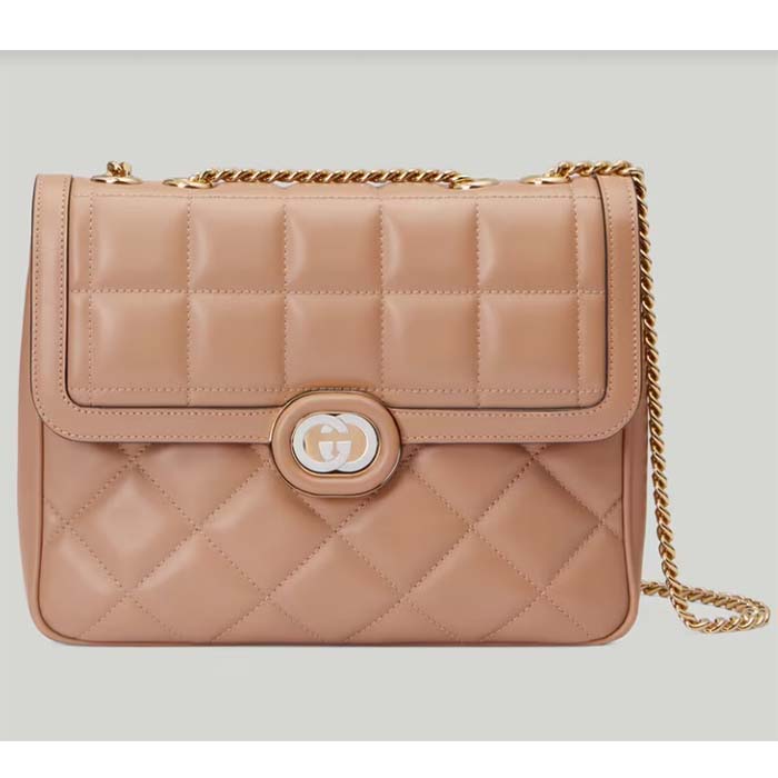 Gucci Women GG Deco Small Shoulder Bag Rose Beige Quilted Leather (8)